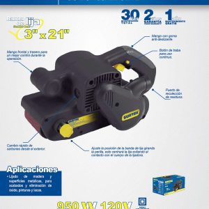 Lijadora de banda 3" x 21" 950 W 120 V Surtek