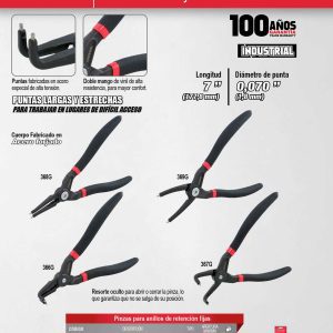 Pinza para anillos de retención con mango de vinil forjadas tipo interno ángulo de 9° Urrea