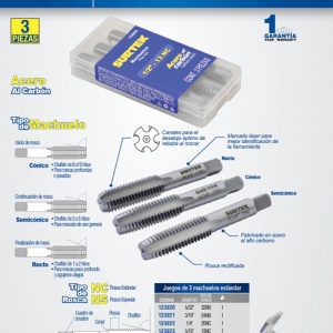 Juego de machuelos de acero al carbón 1/4"-20NC, 3 piezas Surtek