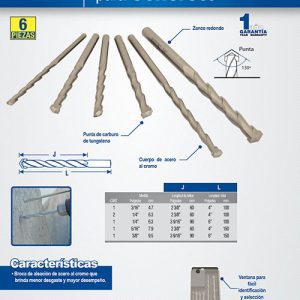 Juego de brocas para concreto de acero al carbono zanco recto, 6 piezas Surtek