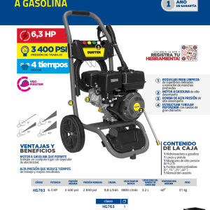 Hidrolavadora a gasolina 6.3 HP 3400 PSI, 9.8 Lt por minuto Surtek