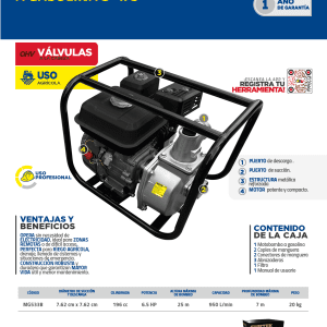 Motobomba a gasolina con diámetro de succión y descarga de 3x3", 6.5 HP Surtek