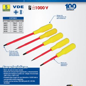 Juego de destornilladores con mango amarillo dieléctricos 1000 V combinados, 5 piezas Surtek