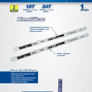 Segueta bimetálica de 12", 18 DPP, 2 piezas en blíster Surtek
