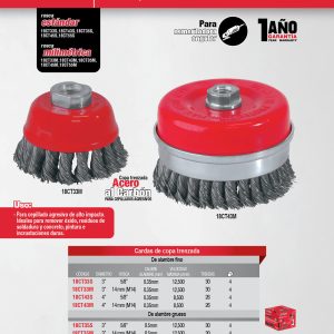 Carda copa trenzada alambre grueso 5" x 0.50 mm con rosca M14 Urrea