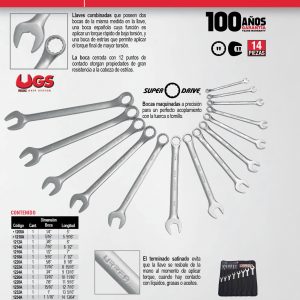 Juego de llaves combinadas satinadas en pulgadas, 12 puntas, 14 piezas en estuche Urrea