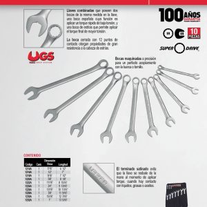 Juego de llaves combinadas satinadas en pulgadas, 12 puntas, 10 piezas en estuche Urrea