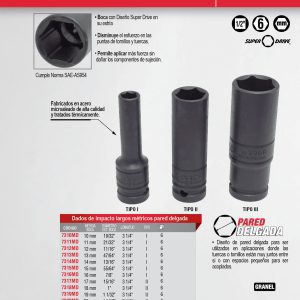 Dado de impacto pared delgada cuadro de 1/2", 6 puntas, métrico, 24 mm Urrea