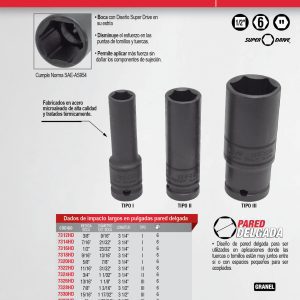 Dado de impacto pared delgada cuadro de 1/2", 6 puntas, en pulgadas, 1-1/4" Urrea