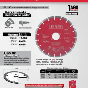 Disco de diamante segmentado, 7" Urrea