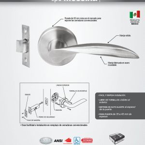 Manija tubular Messina función de paso, acero inoxidable, en caja Proforza