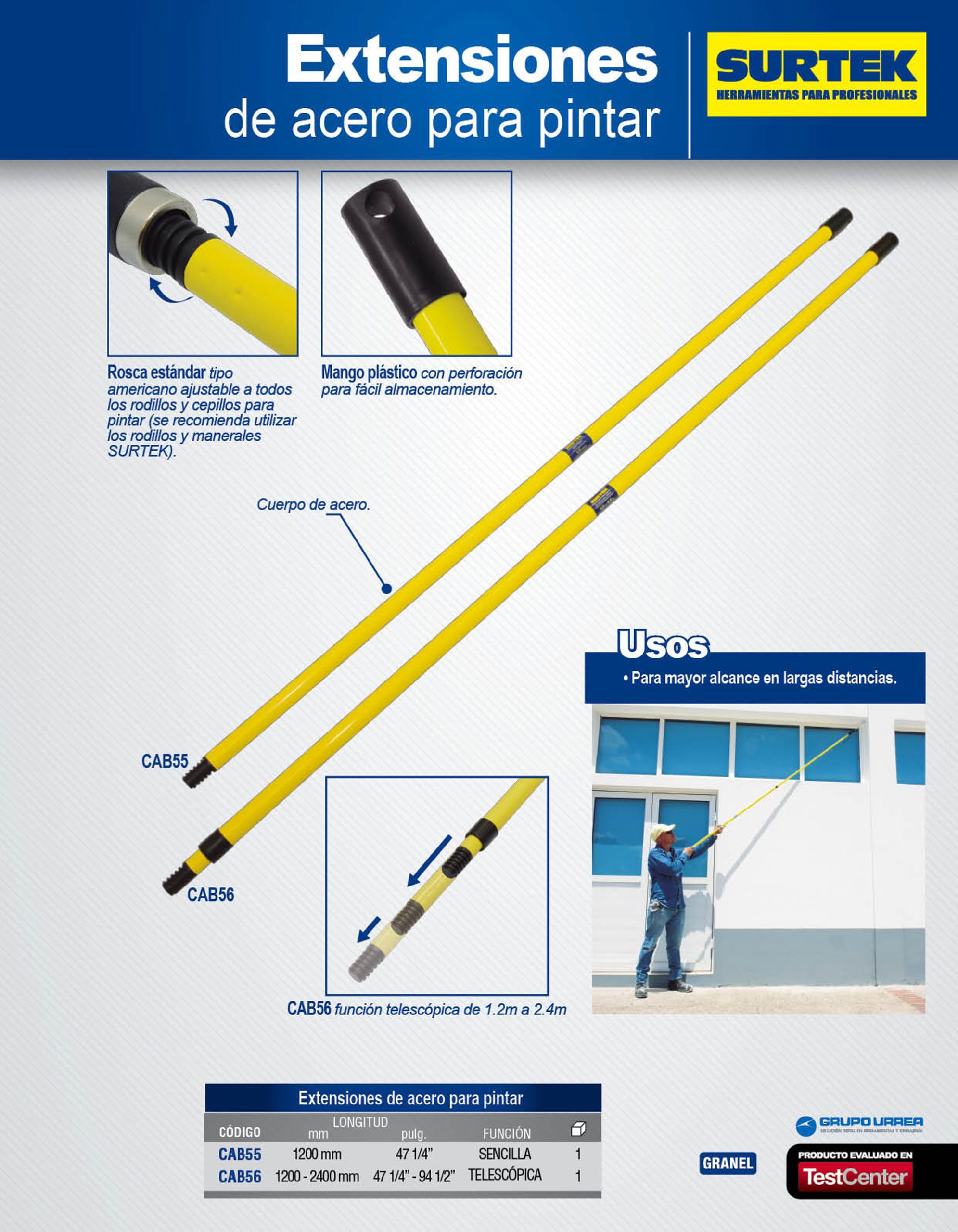 Extensión de acero telescópica para pintar 2.4 m Surtek
