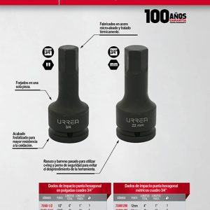 Dado de impacto con punta hexagonal cuadro de 3/4", en pulgadas, 7/8" Urrea