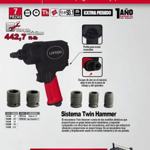 Juego de pistola de impacto neumática cuadro de 1/2" y accesorios en pulgadas, 7 piezas Urrea