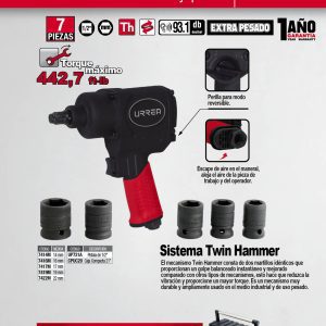 Juego de pistola de impacto neumática cuadro de 1/2" y accesorios métricos,7 piezas Urrea