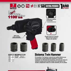 Juego de pistola de impacto neumática cuadro de 3/4" y accesorios en pulgadas, 7 piezas Urrea