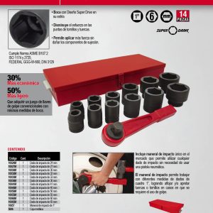 Juego de dados y accesorios de impacto cuadro de 1", métricos, 14 piezas Urrea