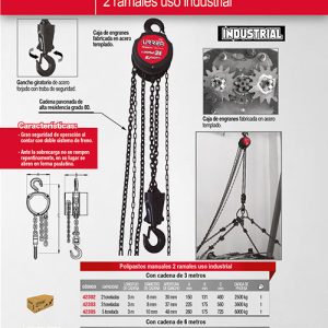 Polipasto manual 2 ramales, 3 ton, cadena 6 m Urrea