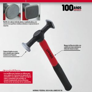 Martillo de laminero 13" mango de fibra de vidrio, para acabados lisos Urrea