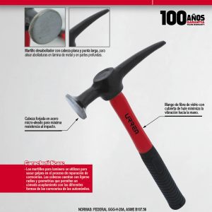 Martillo de laminero 13" mango de fibra de vidrio, para laminero desabollador Urrea
