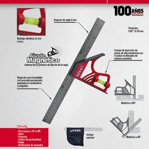 Escuadra combinación magnética con mango de zamac 12" Urrea