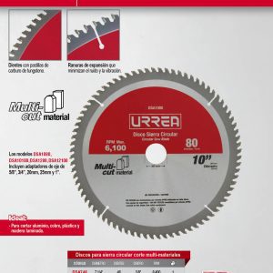Disco para sierra circular para corte multi-material 100 dientes, 10" Urrea