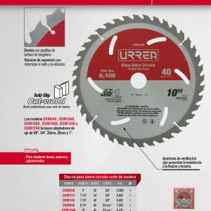 Disco para sierra circular para corte de madera 30 dientes, 4" Urrea