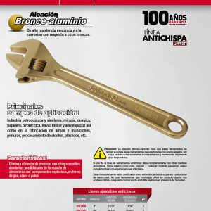 Llave ajustable de bronce-aluminio antichispa de 8" Urrea