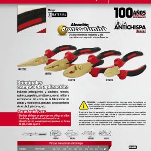 Pinza de bronce-aluminio antichispa con mango bimaterial de 8", para mecánico Urrea