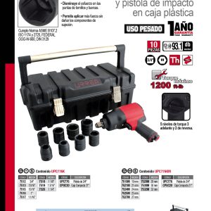 Juego de pistola de impacto neumática cuadro de 3/4" y accesorios métricos, 10 piezas Urrea