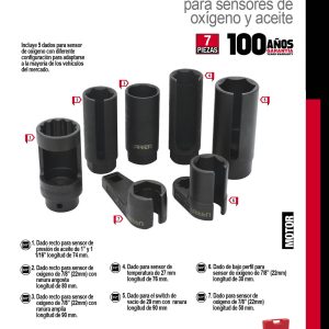 Juego de dados para sensores de oxígeno y aceite, 7 piezas Urrea