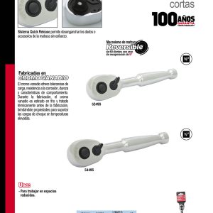 Matraca reversible mango corto, quick release, para dado cuadro de 3/8" Urrea