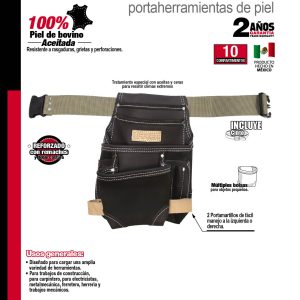 Portaherramientas de piel con cinturón, 10 bolsillos Urrea