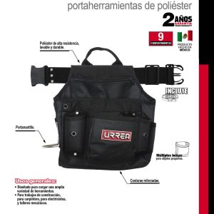 Portaherramientas de poliéster con cinturón, 9 bolsillos Urrea
