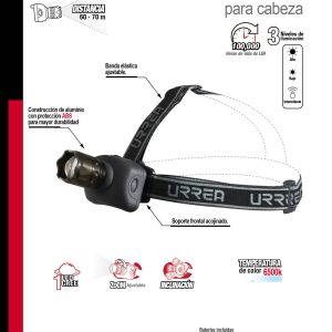 Linterna de LED para cabeza a baterías 3 pilas "AAA" de 100 lm Urrea