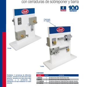 Exhibidor con cerraduras de sobreponer y de barra, 4 piezas Lock