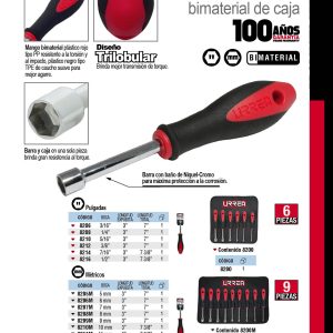 Juego de destornilladores con mango bimaterial, de caja métricos, 9 piezas en estuche Urrea