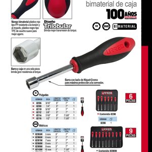 Destornillador con mango bimaterial, de caja en pulgadas 1/2" x 3" Urrea