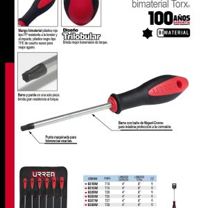 Destornillador con mango bimaterial, punta Torx barra redonda T30 x 4" Urrea