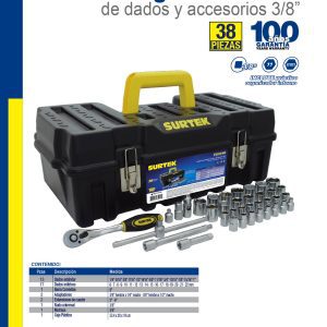 Juego de dados y accesorios cuadro de 3/8" combinado, 38 piezas Surtek