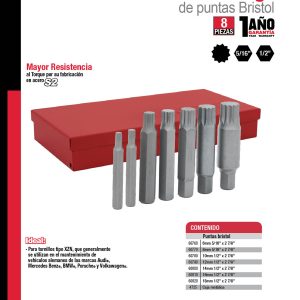 Juego de puntas bristol hexágono de 5/16", 7 piezas en caja metálica Urrea