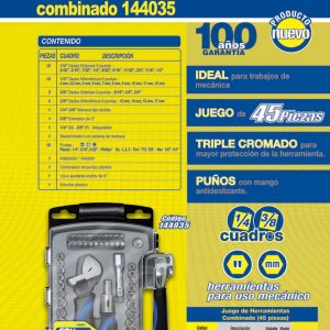 Juego combinado de herramienta 45 piezas, con estuche plástico Foy