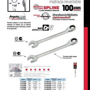 Llave combinada pulido espejo de matraca spline reversible métrica, 14 mm Urrea