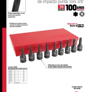 Juego de dados de impacto con punta torx cuadro de 3/8", 10 piezas Urrea