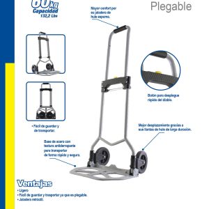 Diablo plegable capacidad 60 kg 26-3/4" con rueda de hule Surtek