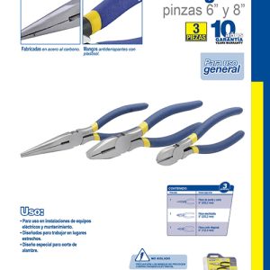 Juego de pinzas para electricista con mango con doble plastisol, 3 piezas Foy