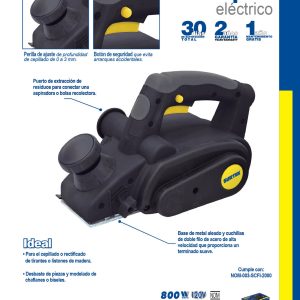 Cepillo eléctrico con perilla de ajuste de profundidad de 0 a 3 mm, 3-1/4", 800 W Surtek