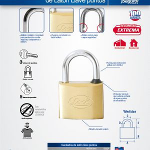 Candado de latón corto 40 mm, llave de puntos Lock