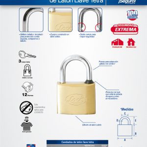 Candado de latón corto 50 mm, llave tetra Lock