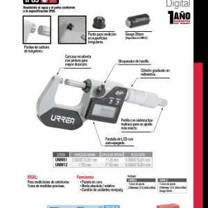 Micrómetro digital 1" a 2" Urrea